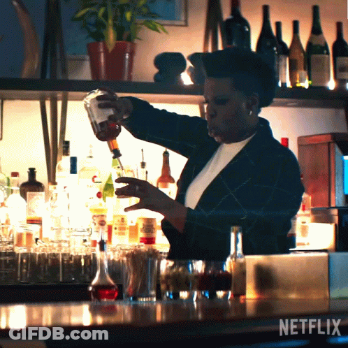 Woman Pouring Drink At Bar With Netflix GIF