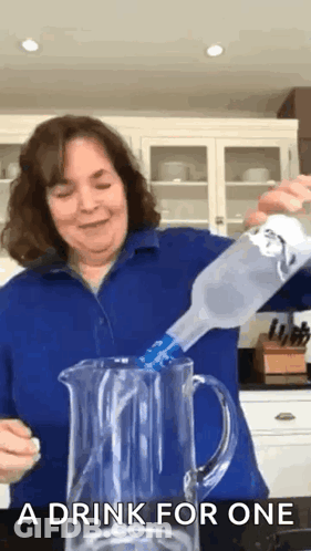 Woman Pouring Into Pitcher Saying Drink For One GIF