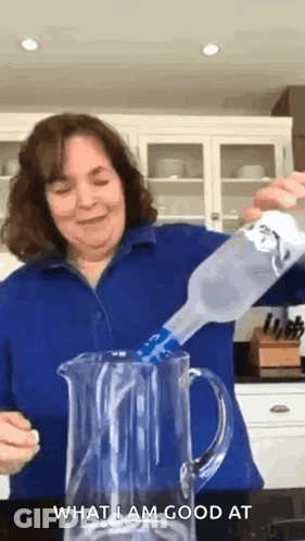 Woman Pouring Water Pitcher Saying What I Am Good At GIF