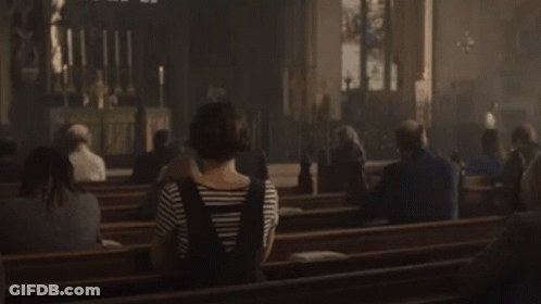Woman Praying In Church With Amen GIF