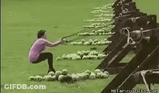 Woman Pulled By Rope In Field Of Golf Balls GIF