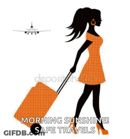 Woman Pulling Orange Suitcase GIF