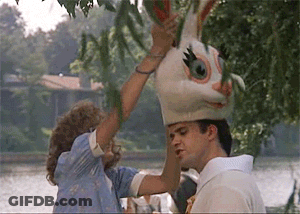 Woman Putting Bunny Head On Man GIF