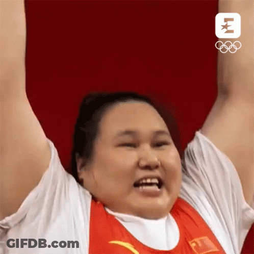 Woman Raising Arms In Red And White Shirt GIF