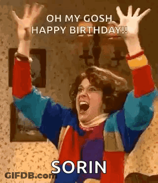 Woman Raising Arms Saying Oh My Gosh Happy Birthday GIF