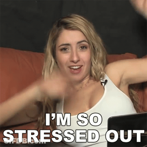 Woman Raising Hands Saying I'm So Stressed Out GIF