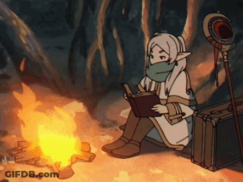 Woman Reading Book By Fire GIF