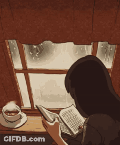 Woman Reading Book In Front Of Window GIF
