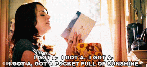 Woman Reading Book Saying I Got A Pocket Full Of Sunshine GIF