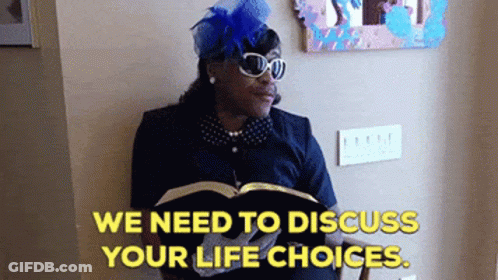 Woman Reading Book Saying We Need To Discuss Your Life Choices GIF