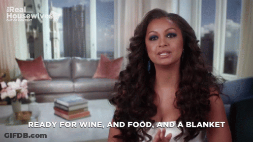 Woman Ready For Wine And Food And A Blanket GIF