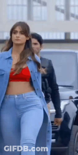 Woman Red Bra Jeans Man Black Jacket GIF