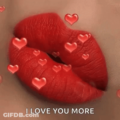 Woman Red Lips With Red Hearts GIF