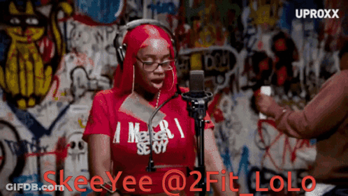 Woman Red Shirt Headphones Skee Yee @ 2 Fit Lolo GIF