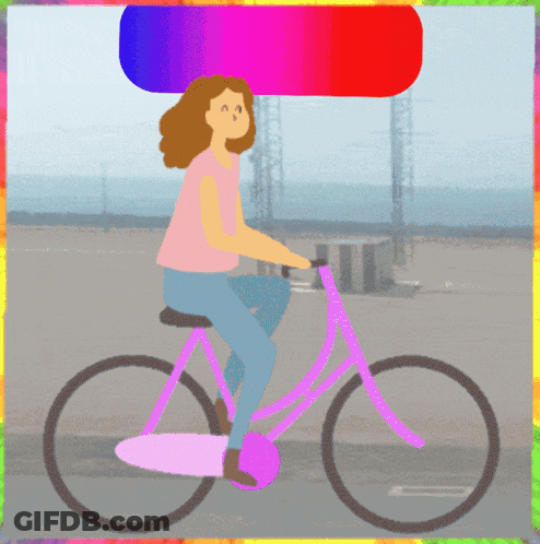 Woman Riding Bicycle With Rainbow Border GIF