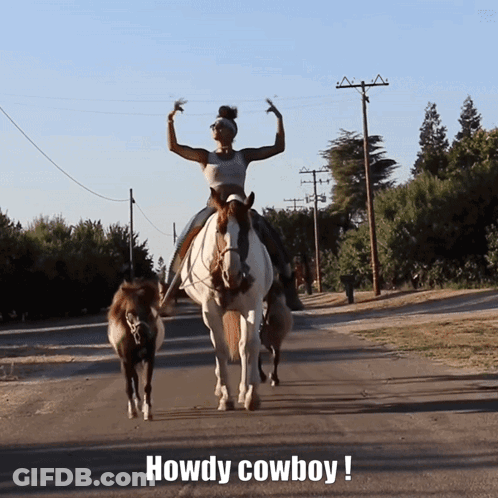 Woman Riding Horse Howdy Cowboy GIF