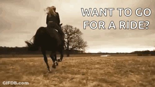 Woman Riding Horse Saying Want To Go For A Ride GIF