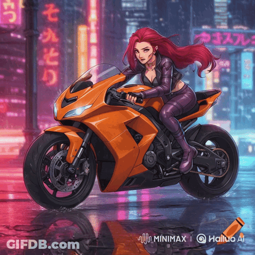 Woman Riding Motorcycle Minimax Haliuo AI GIF