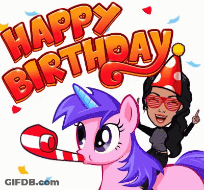Woman Riding Pink Unicorn Happy Birthday GIF
