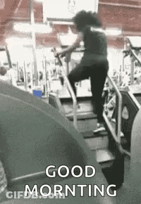 Woman Riding Treadmill Saying Good Morning GIF