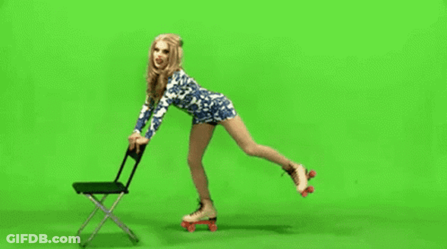 Woman Roller Skating With Chair GIF
