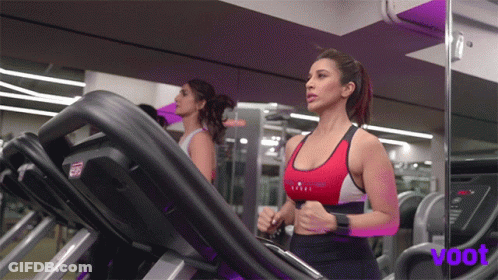 Woman Running On Treadmill With Voot GIF