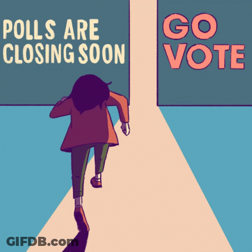 Woman Running Towards Polls Are Closing Soon Sign GIF