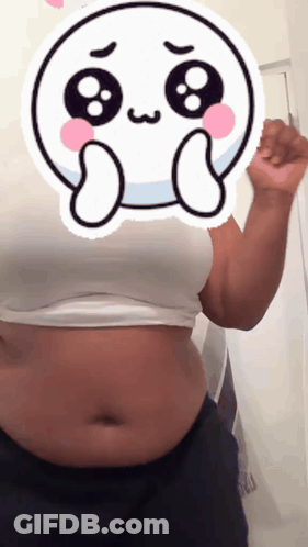 Woman's Belly Visible In Front Of Cartoon Face Sticker GIF