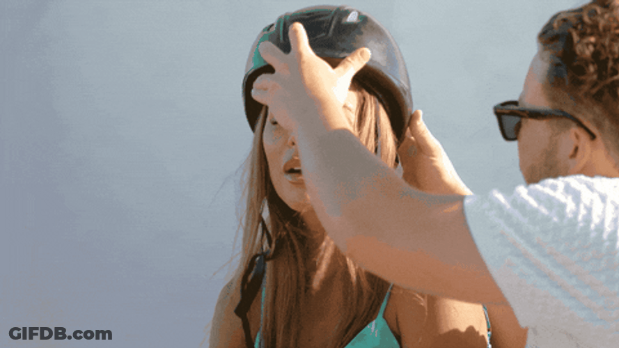Woman's Crazy Hair After Remove Helmet GIF