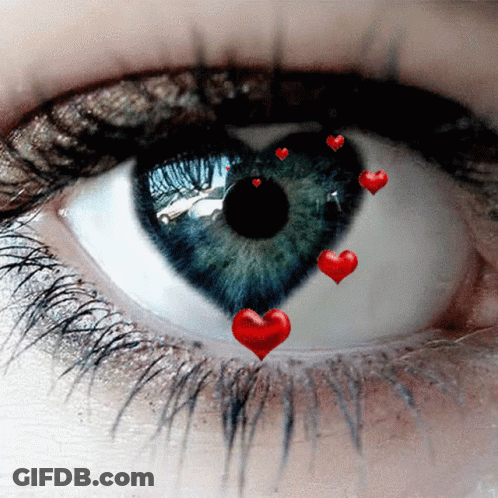 Woman's Eye With Red Hearts GIF