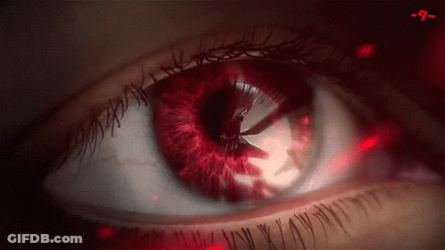 Woman's Eye With Red Pupil And Number 9 GIF