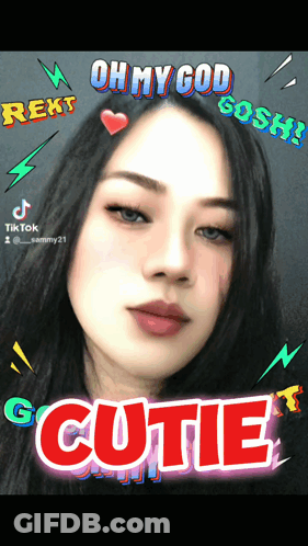 Woman's Face Surrounded By Oh My God Gosh And Cutie Text GIF