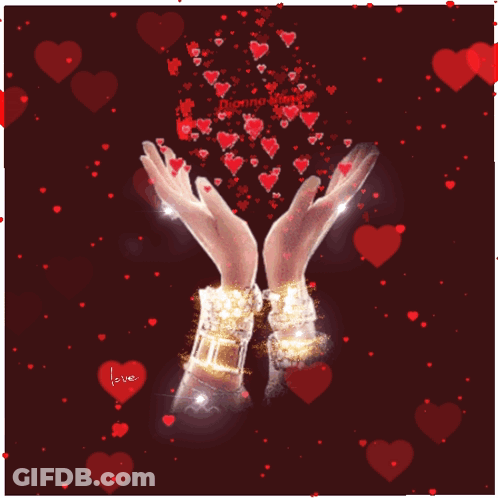Woman's Hands Surrounded By Red Hearts With Love GIF
