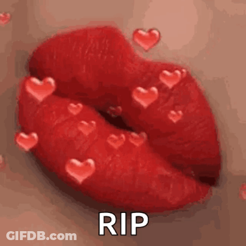 Woman's Red Lips With Hearts And Rip GIF
