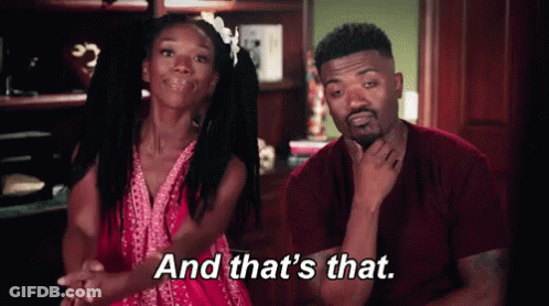 Woman Saying And That's That Next To Man GIF