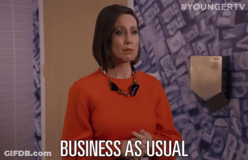 Woman Saying Business As Usual In Bathroom GIF
