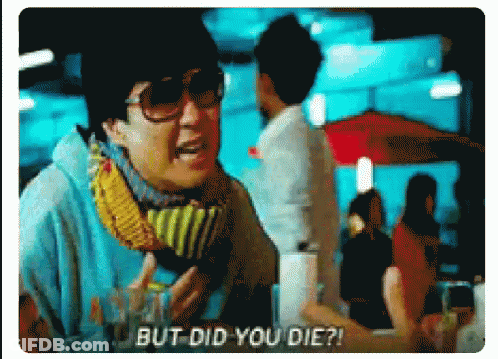 Woman Saying But Did You Die Holding Glass GIF