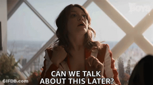 Woman Saying Can We Talk About This Later By Window GIF