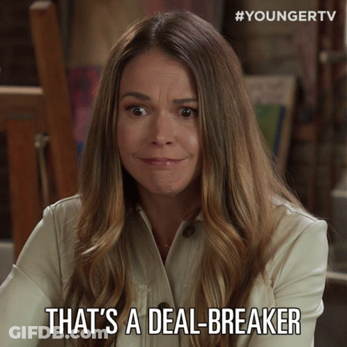 Woman Saying Deal Breaker In TV Ad GIF