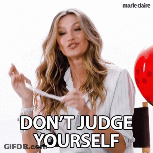Woman Saying Don't Judge Yourself With Red Balloon GIF