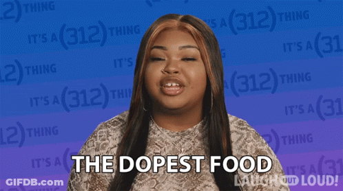 Woman Saying Dope Food On Blue Background GIF