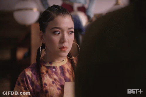 Woman Saying Dusty In Front Of Bet Logo GIF