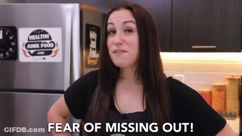 Woman Saying Fear Of Missing Out At Healthy Junk Food Fridge GIF
