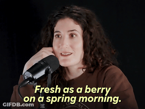 Woman Saying Fresh As A Berry Into Microphone GIF