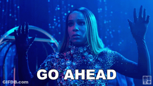 Woman Saying Go Ahead On Blue Background GIF