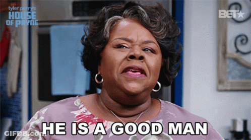 Woman Saying Good Man In Front Of Payne Logo GIF