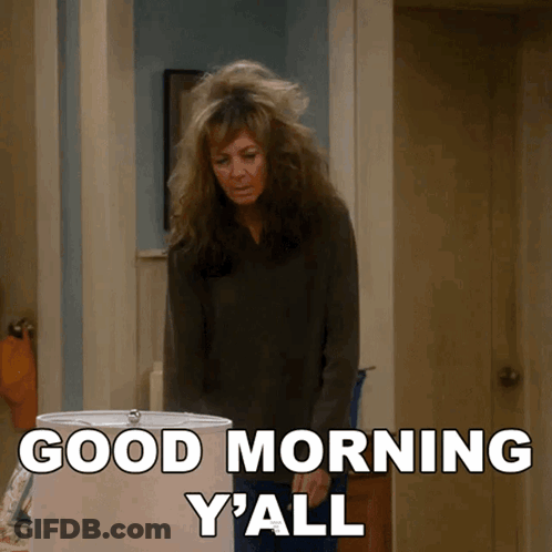 Woman Saying Good Morning Y'all By Lamp GIF