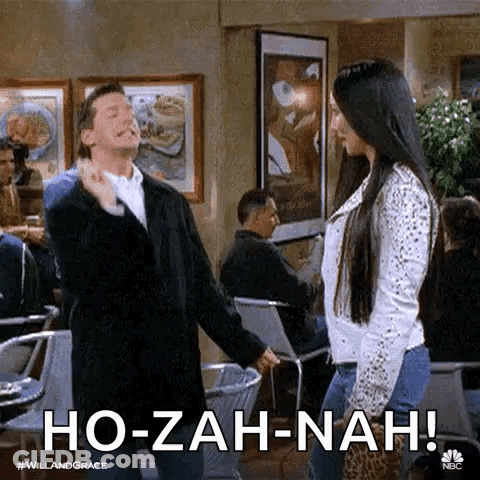 Woman Saying Ho-Zah-Nah To Man GIF