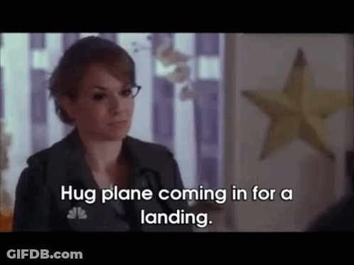 Woman Saying Hug Plane Coming In For A Landing GIF
