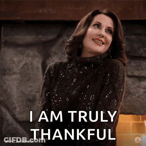 Woman Saying I Am Truly Thankful In Sweater GIF